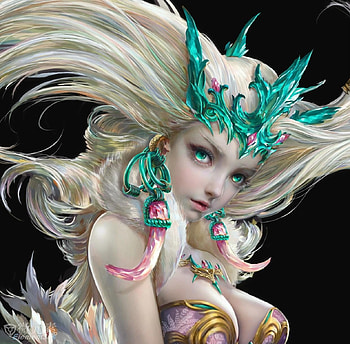 Fantasy girl, white, black, frumusete, gjschool, pink, fantasy, green, game, luminos HD wallpaper
