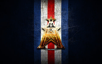 Houston Roughnecks, golden logo, XLS, blue metal background, american football team, Houston Roughnecks logo, american football HD wallpaper