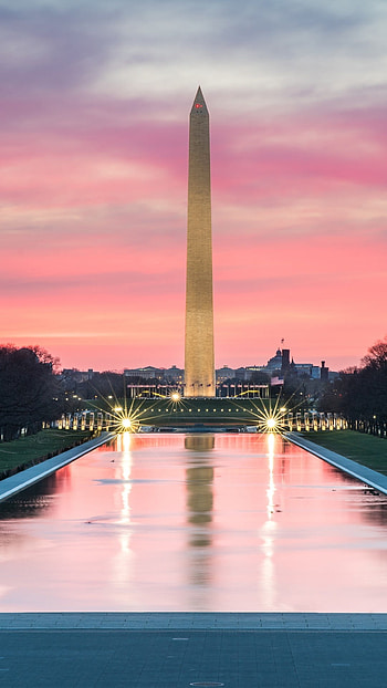 Sunrise silhouette, Reflecting pool, Presidential tribute, Architectural marvel HD phone wallpaper