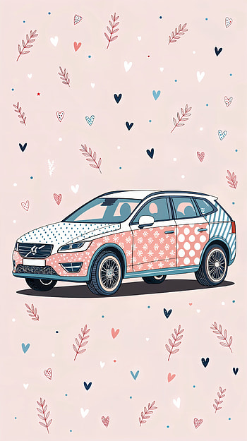 Volvo Patterned Car – Stylish and Playful Design, car, pattern, heart, leaf HD phone wallpaper