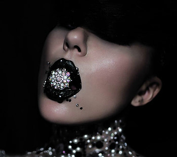 Diamonds, black, model, girl, diamond, woman, jewel, lipstick, face, lips, mouth HD wallpaper