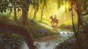 Art, Forest, Child, Horse, Creek, Brook HD wallpaper
