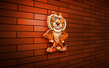 3D cartoon tiger, , Year of the Tiger, orange brickwall, Happy New Year, Merry Christmas, 2022 Chinese Zodiac, cartoon tiger, xmas decorations, tiger icon HD wallpaper
