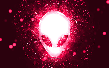 Alienware pink logo, , pink neon lights, creative, pink abstract background, Alienware logo, brands, Alienware HD wallpaper