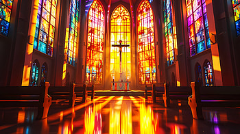 Church interior with stained glass windows, church, religion, Faith, architecture HD wallpaper