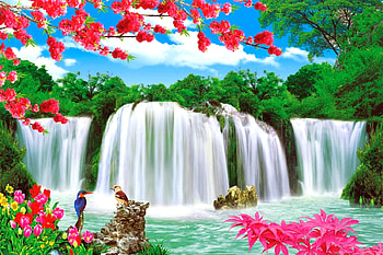Beautiful Falls, falls, birds, attractions in dreams, paradise, paintings, waterfalls, summer, love four seasons, national park, trees, nature, flowers HD wallpaper