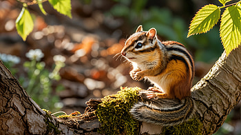 Sunlit Chipmunk on a Mossy Log —, Chipmunk HD wallpaper
