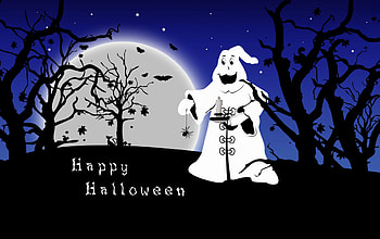 Happy Halloween, full moon, black cat, squirrels, spider, cat, stars, mushrooms, leaves, ghost, moon, candle, Halloween, trees, bats HD wallpaper