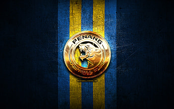 Penang FC, golden logo, Malaysia Super League, blue metal background, football, malaysian football club, Penang FC logo, soccer, FC Penang HD wallpaper