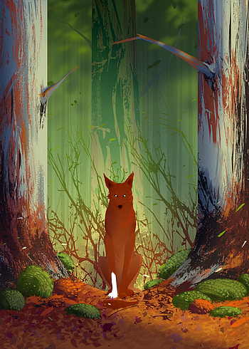 Trees, Art, Forest, Brown, Wolf HD phone wallpaper