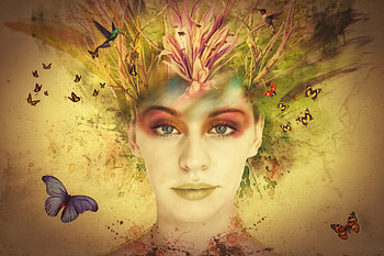 Lady of Spring, jessica truscott, art, girl, beautiful, spring, beauty, woman, butterflies, digital, fantasy, pretty, face HD wallpaper