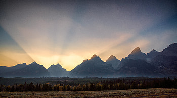 Landscape, Nature, Sunset, Mountains, Beams, Rays HD wallpaper