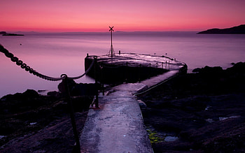 Nature, Sea, Pier, Evening, Sign, Chain HD wallpaper