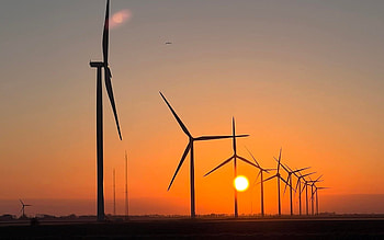 Wind Turbines at Sunset, Latvia, wind turbines, field, sunset HD wallpaper