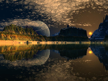 Moon and Cloud Reflection, moon, clouds, mountains, water, lake HD wallpaper