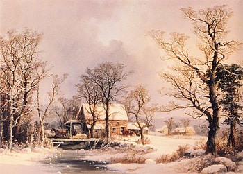 Winter Grist Mill, mill, cold, bridge, country, stream HD wallpaper
