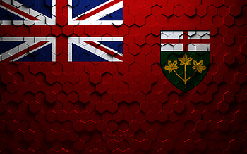 Flag of Ontario, honeycomb art, Ontario hexagons flag, Ontario, 3d hexagons art, Ontario flag HD wallpaper