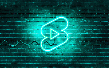 Youtube shorts turquoise logo, , turquoise brickwall, Youtube shorts logo, social networks, Youtube shorts neon logo, Youtube shorts HD wallpaper