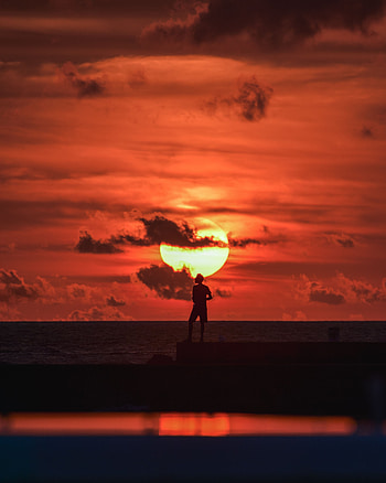 Sea, Sunset, Twilight, Dark, Silhouette, Dusk HD phone wallpaper