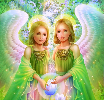 ~Angels of Young Trees~, wings, weird things people wear, paintings, digital art, angels, love four seasons, fantasy, green, flowers HD wallpaper