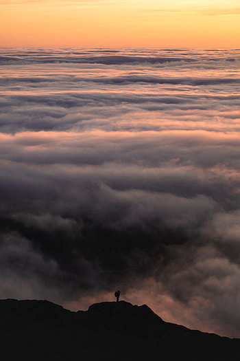 Clouds, Mountain, Vertex, Top, Silhouette, Miscellanea, Miscellaneous, Loneliness HD phone wallpaper