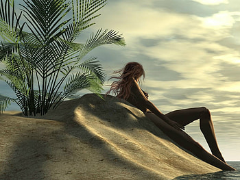 3d Beach Girl, swimming, girl, 3d, beach HD wallpaper