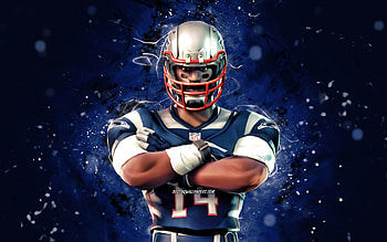 New England Patriots, , blue neon lights, Fortnite Battle Royale, Fortnite characters, NFL Fortnite, New England Patriots Skin, Fortnite, New England Patriots Fortnite HD wallpaper