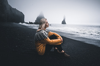 Girl In Sweater Sitting With Eyes Closed Sitting At Beach, girls, model, peace HD wallpaper