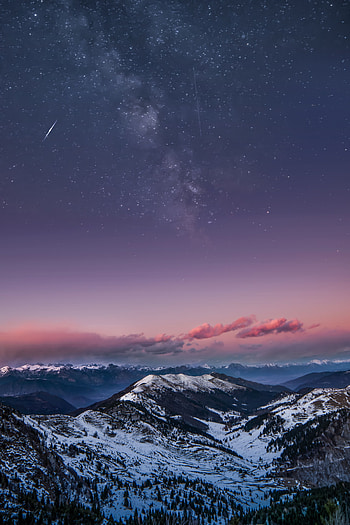 Nature, Mountains, Night, Italy, Starry Sky, Snow Covered, Snowbound, Dolomites HD phone wallpaper
