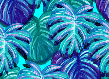 Blue tropical leaves art, blue, leaves, art, tropical HD wallpaper