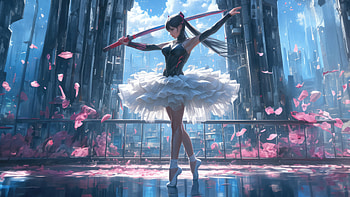 Ballerina Girl Who Knows Both Ways, ballerina, ai-girls, ai, sword, artist, artwork, digital-art, deviantart HD wallpaper