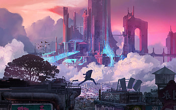 Jumping Through Cyber City , artist, artwork, digital-art, artstation HD wallpaper