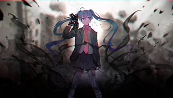 Bad girl, Hatsune Miku with gun, art HD wallpaper