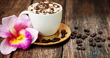 Coffee, white, morning, graphy, chocolate, coffee beans, cup, pink, abstract, flower, cream, drink HD wallpaper
