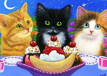 Birtay Party, artwork, table, painting, cats, cake HD wallpaper
