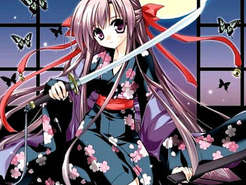 Anime, girl, kimono, sword HD wallpaper