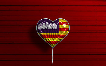 I Love Balearic Islands, , realistic balloons, red wooden background, Day of Balearic Islands, spanish provinces, flag of Balearic Islands, Spain, balloon with flag, Provinces of Spain, Balearic Islands flag, Zamora HD wallpaper