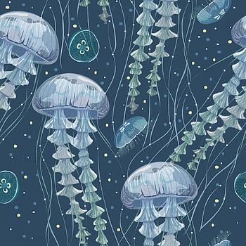 Art, Jellyfish, Vector, Underwater World, Tentacles, Seaweed, Algae HD phone wallpaper