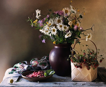 Still Life, vase, flowers, plate HD wallpaper