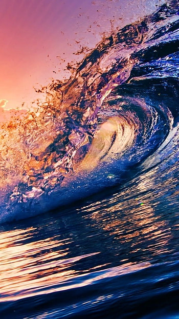 13, Sunset, Sea Wave HD phone wallpaper