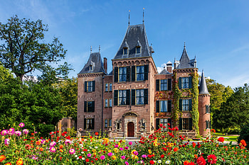 Keukenhof Castle, Netherlands, trees, flowers, castle, netherlands HD wallpaper