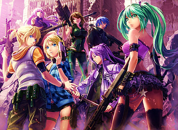 Vocaloid, luka, len, meiko, rin, guns, kaito, miku, gakupo, anime, cool HD wallpaper