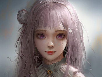 Girl, art, aerith, amethyst eyes, pink, face, eyes HD wallpaper
