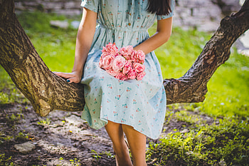 Flowers, Bouquet, Girl, Dress HD wallpaper