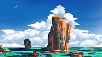 Art, Rocks, Ship HD wallpaper