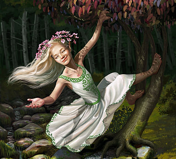 Dryad, art, girl, daniela ivanova, summer, fantasy, forest, vara, wreath HD wallpaper