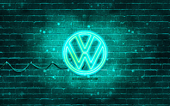 Volkswagen turquoise logo, turquoise brickwall, , Volkswagen new logo, cars brands, VW logo, Volkswagen neon logo, Volkswagen 2021 logo, Volkswagen logo, Volkswagen HD wallpaper