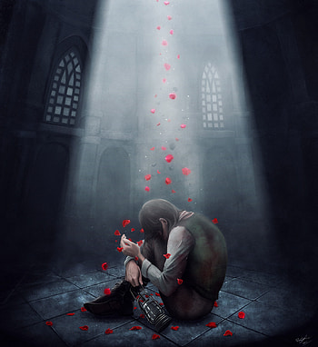 Art, Shine, Light, Petals, Sadness, Room, Human, Person, Sorrow HD phone wallpaper