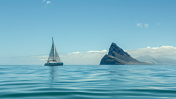 Serene Catamaran Voyage - Ocean Island, catamaran, island, ocean, boat HD wallpaper