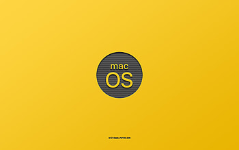 MacOS yellow logo, , minimalist, yellow background, mac, OS, macOS logo, macOS emblem HD wallpaper